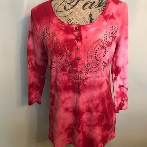 B.L.E.U Tye Dye knit top w/studs & rhinestones